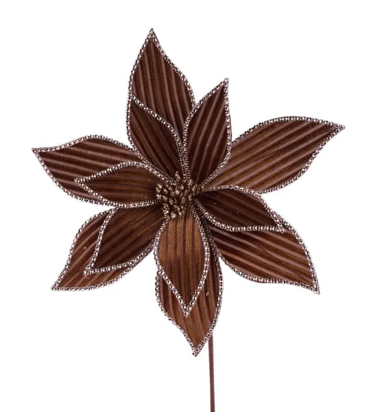 12 Inch Brown Ribbed Velvet Poinsettia Spray