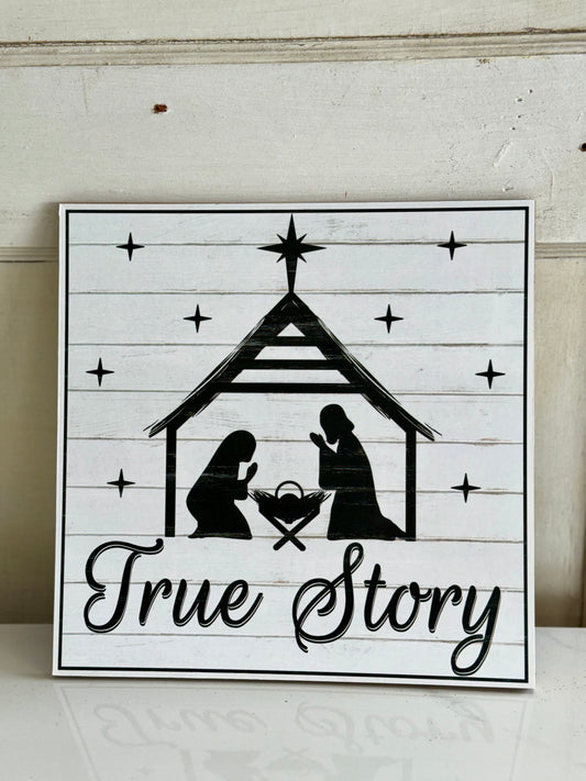 10 Inch True Story Nativity Wooden Sign