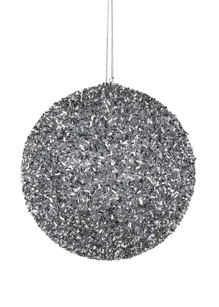 5 Inch Silver Foil Glitter Ornament Ball