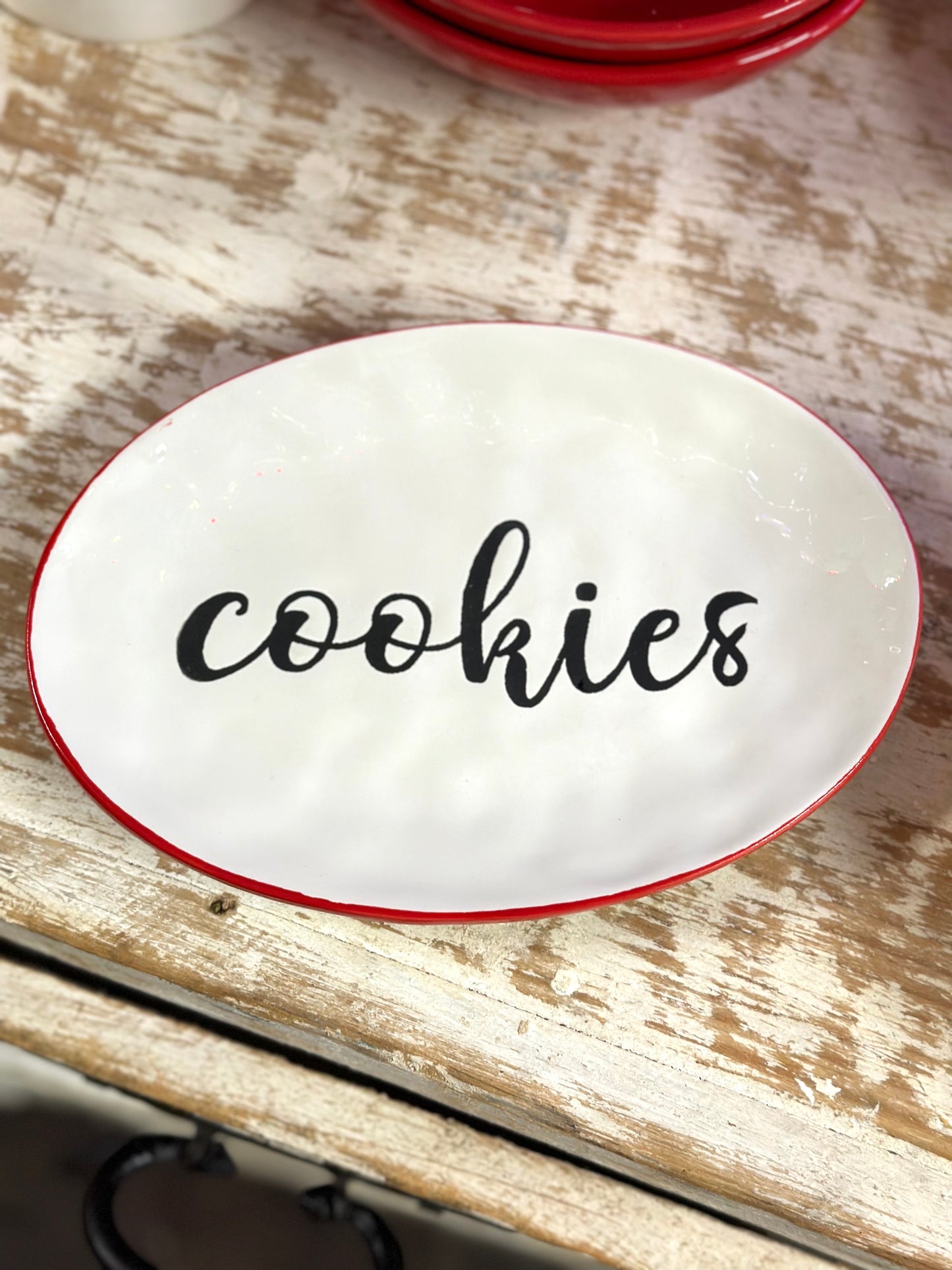 Ceramic Red And White Cookies Platter