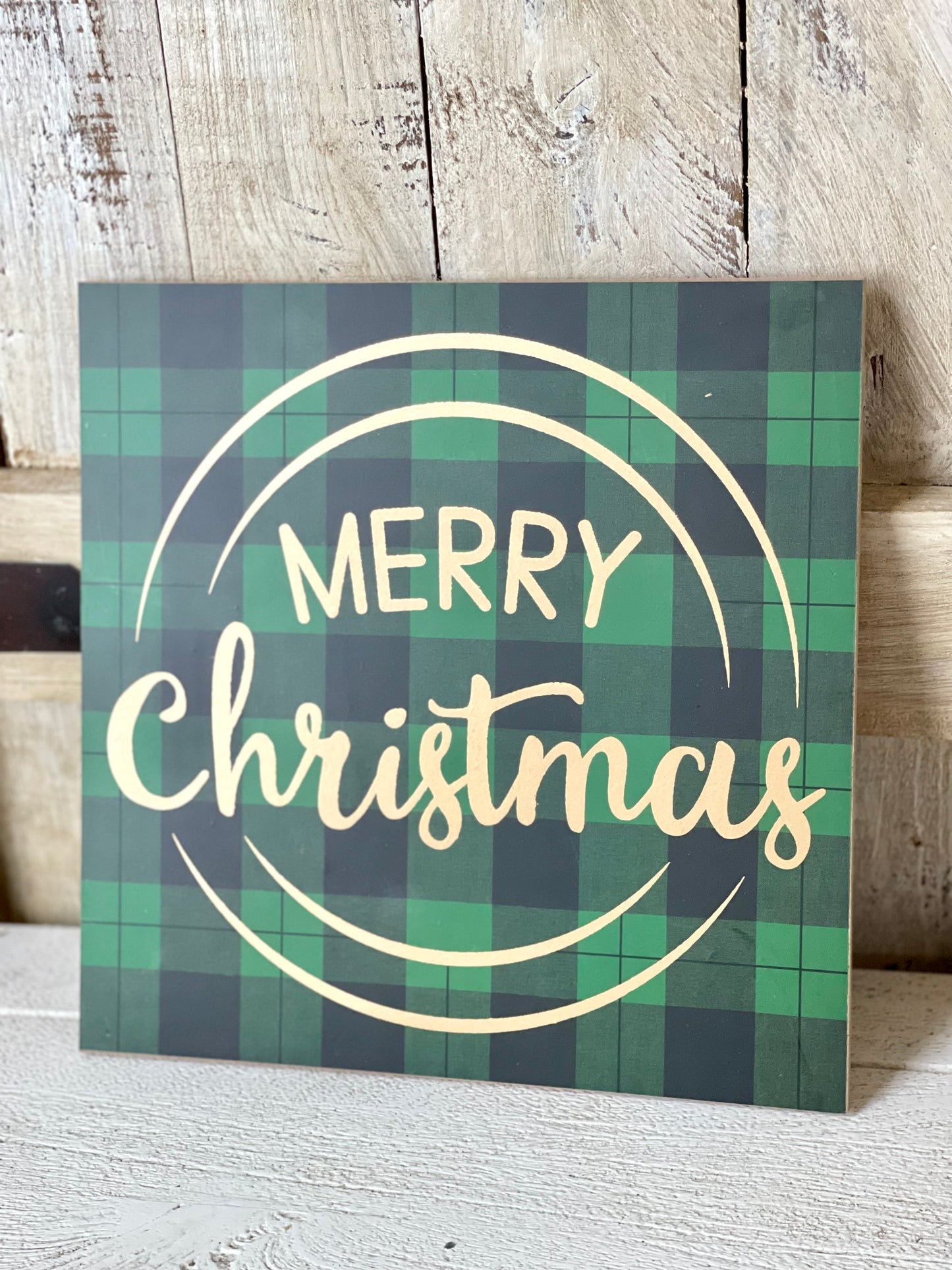 Merry Christmas Check Wooden Sign