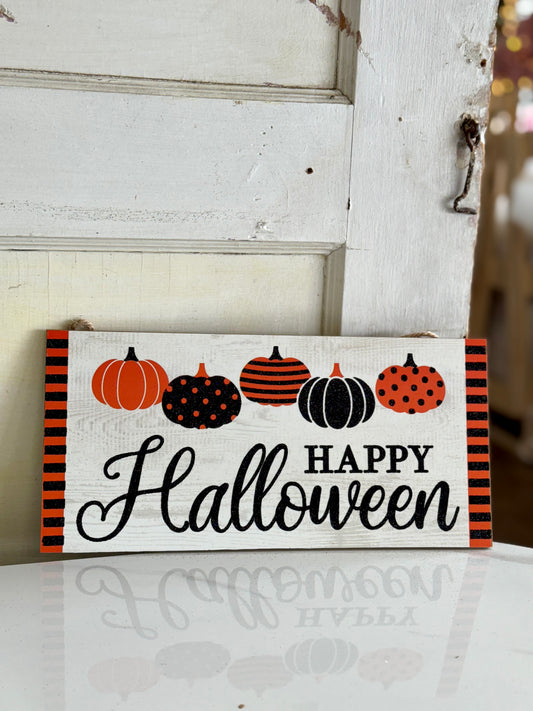 Happy Halloween With Pumpkins Wooden Sign