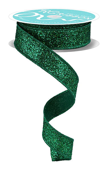7/8 Inch By 10 Yard Emerald Green Laser Glitter Ribbon