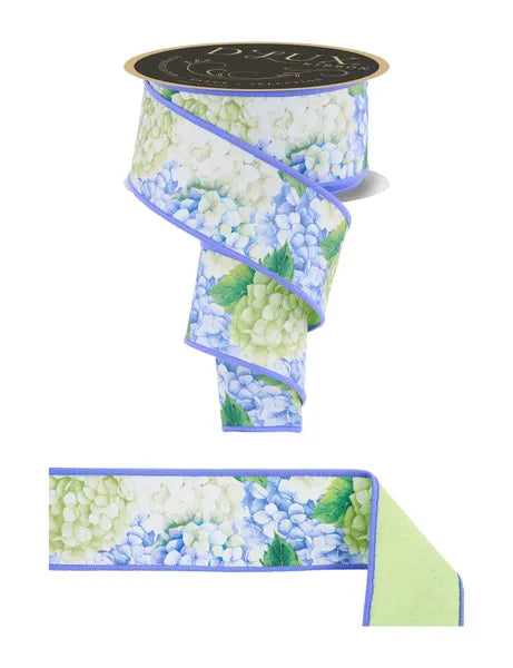 2.5 Inch By 10 Yard Blue And Green Hydrangea Fused Ribbon