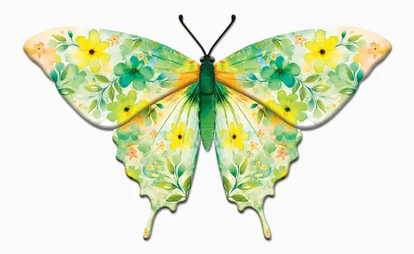 13.5 Inch Green And Yellow Botanical Butterfly Sign