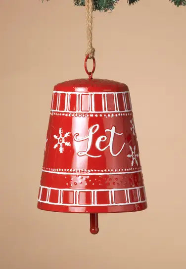 8 Inch Red Let It Snow Metal Hanging Bell