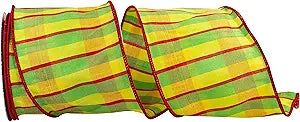 4 Inch By 10 Yard Red Lime And Yellow Dupioni Ribbon