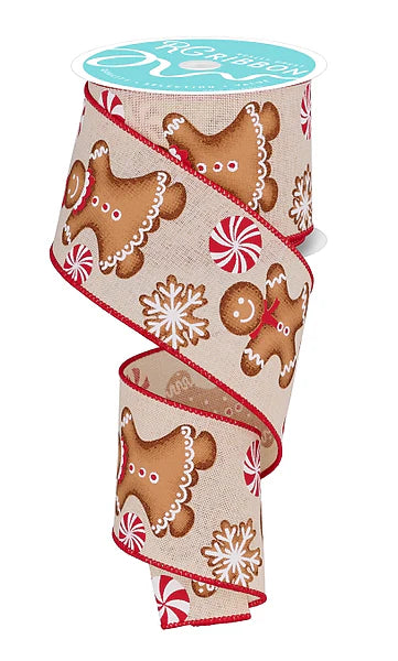 2.5 Inch By 10 Yard Cream Red And Brown Gingerbread Ribbon