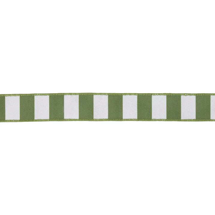 1.5 Inch By 10 Yard Green Horizontal Stripe With Green Backing Ribbon