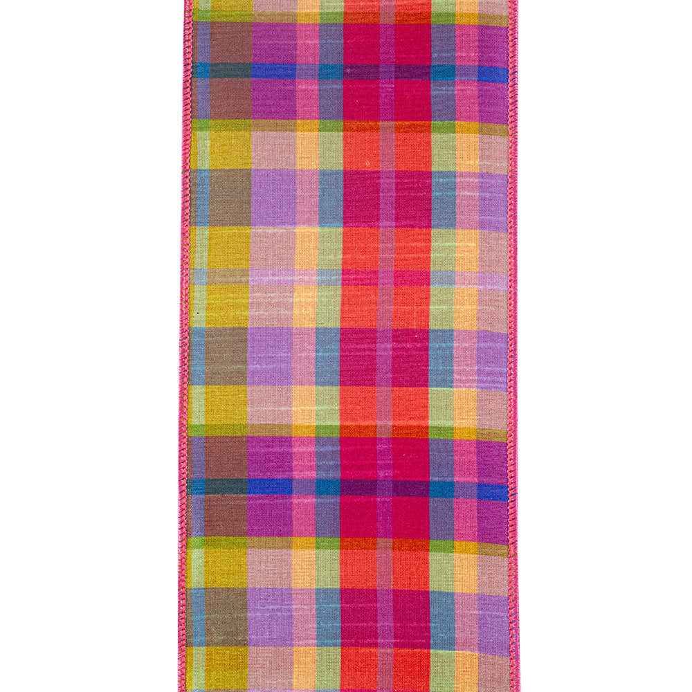 4 Inch By 10 Yards Strawberry Plaid Deluxe Mesh Backed Wired Edge