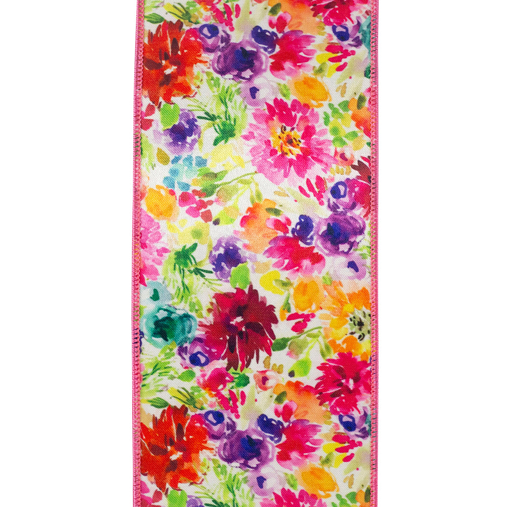 4 Inch By 10 Yard Multicolor Floral Impressions Deluxe Wired Edge Ribbon