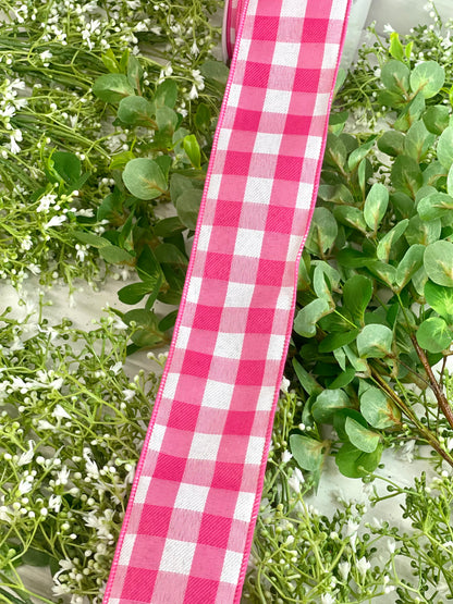 2.5 Inch By 50 Yard Pink And White Woven Check Ribbon