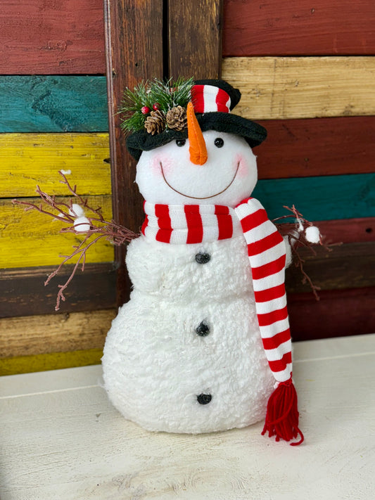 19.6 Inch Snowman With Top Hat And Striped Scarf