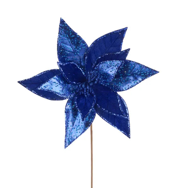 12 Inch Metallic Blue Velvet Poinsettia