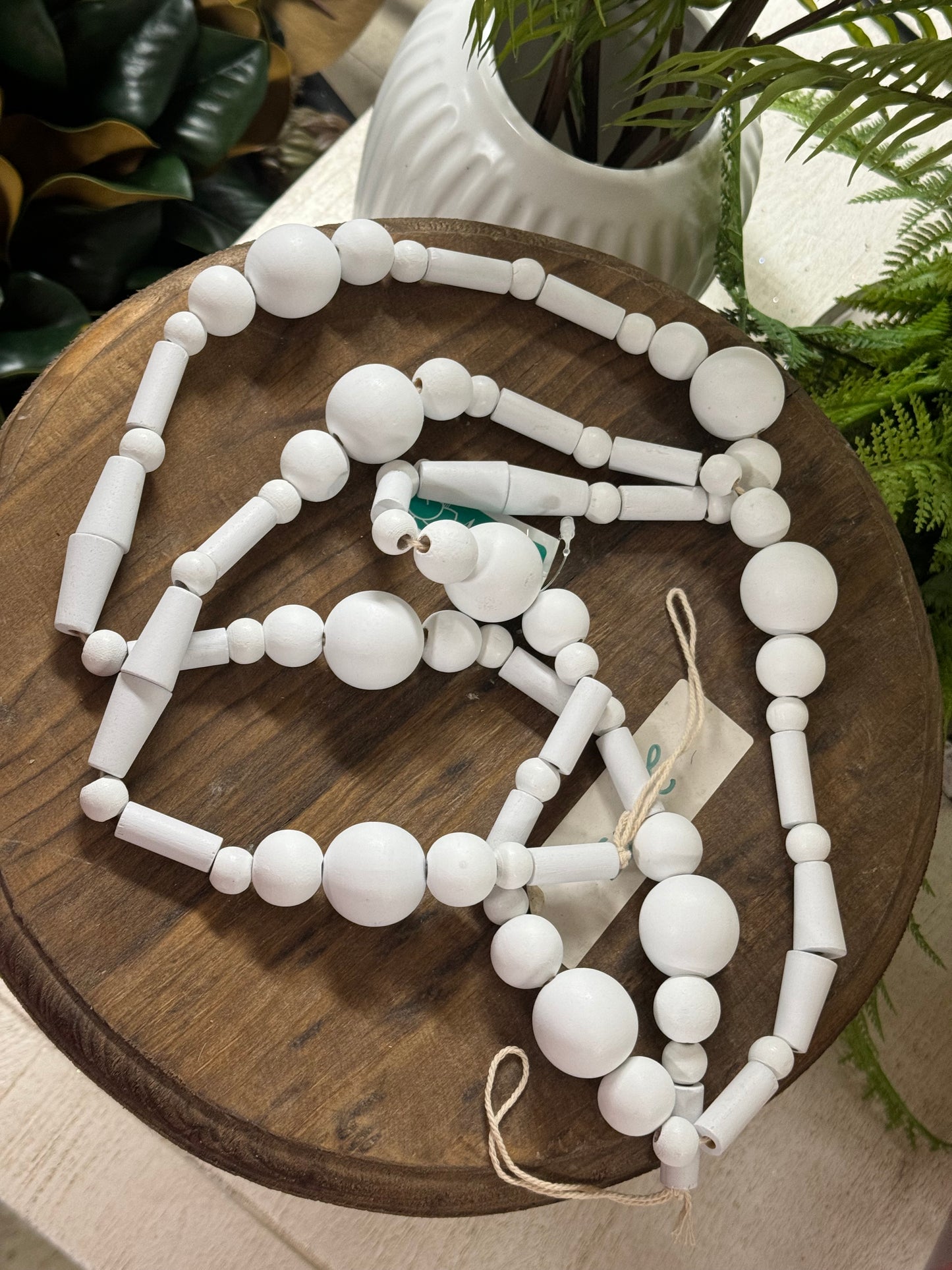65 Inch White Wood Beaded Garland