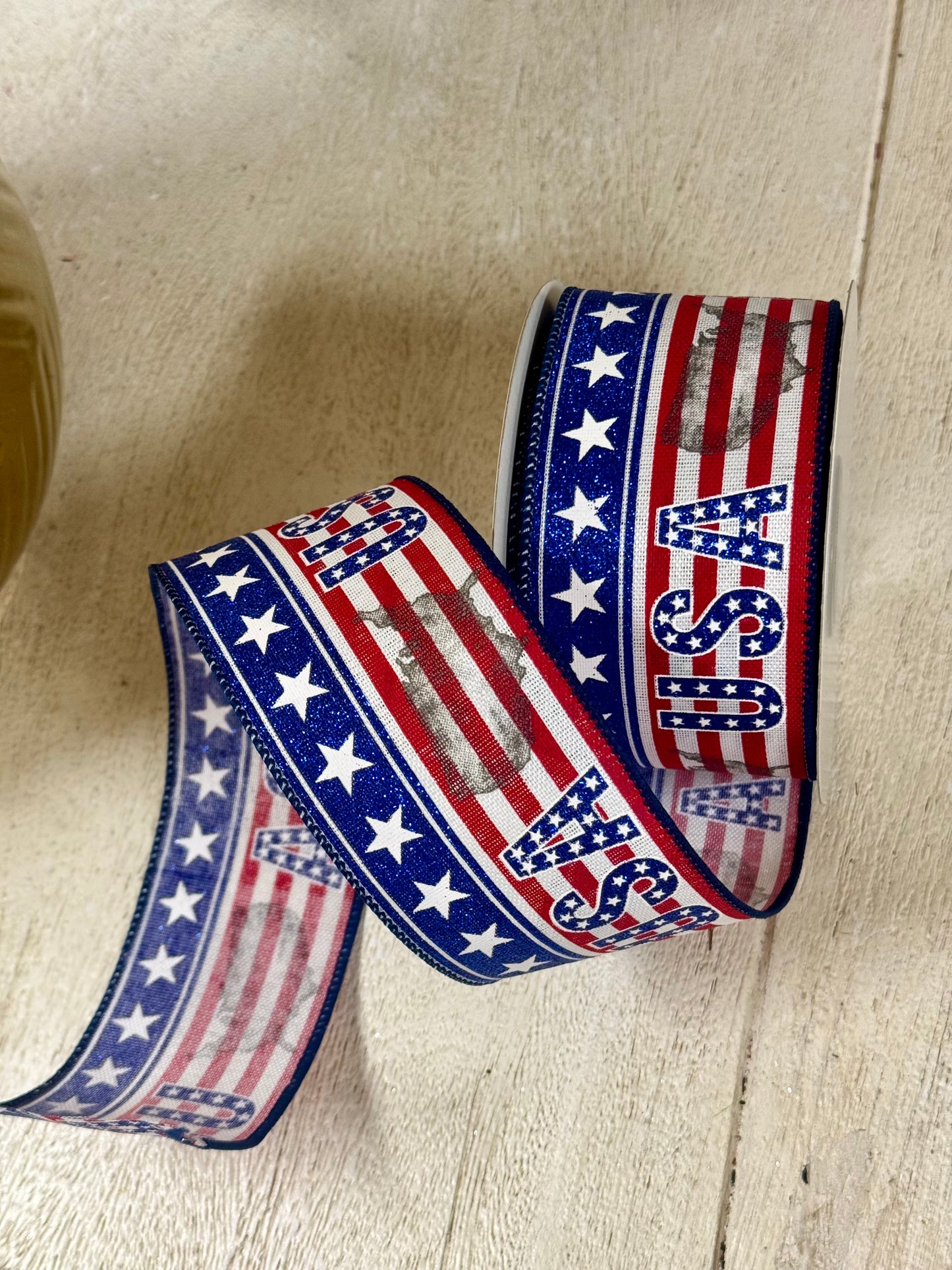 2.5 Inch By 10 Yard USA Red And Blue Glitter Ribbon