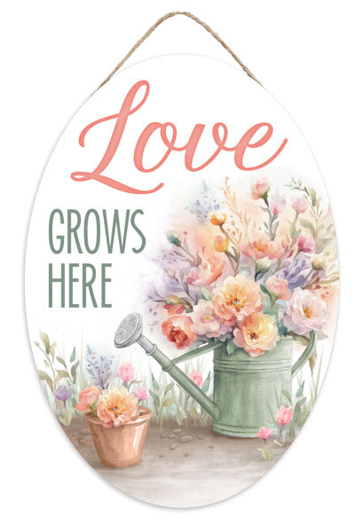 13 Inch Love Grows Here Floral Wreath Sign
