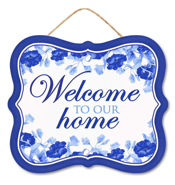 10.5 Inch Blue Welcome To Our Home Wooden Sign