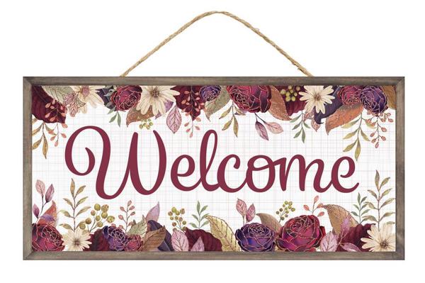 12.5 Inch Welcome With Fall Flowers Wooden Sign
