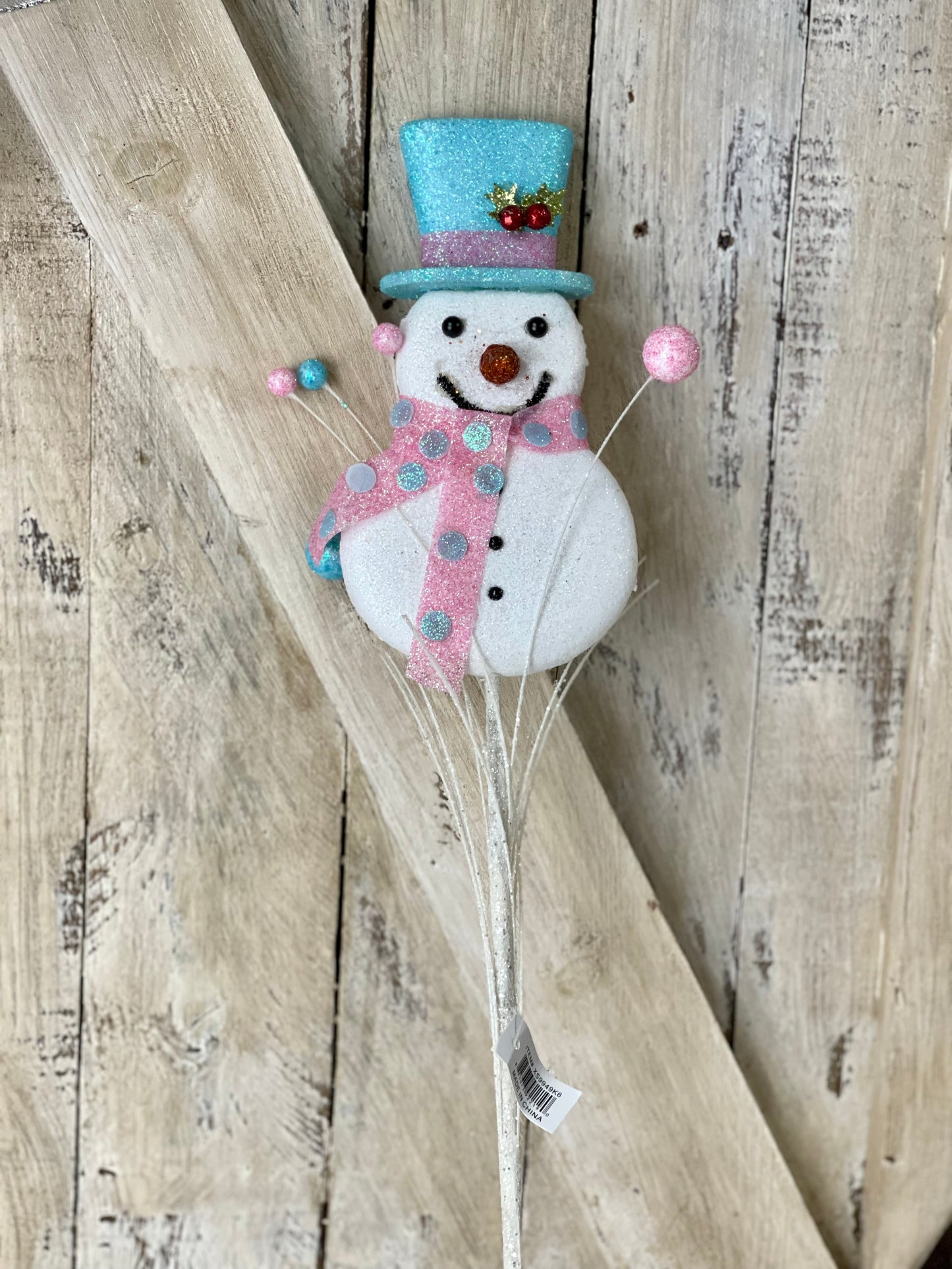 25 Inches Long Pastel Polka Dot Snowman Spray