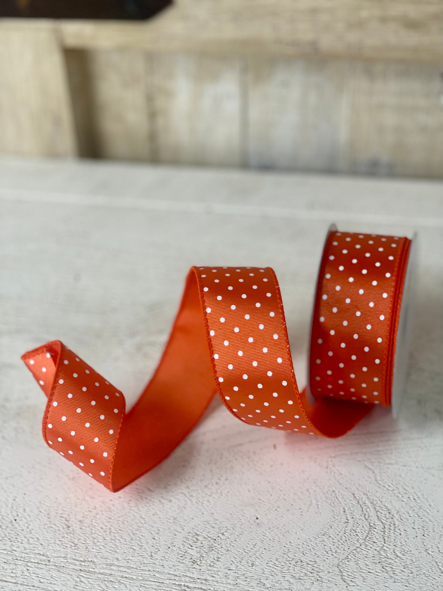 1.5 Inch By 10 Yard Orange With White Microdots Ribbon