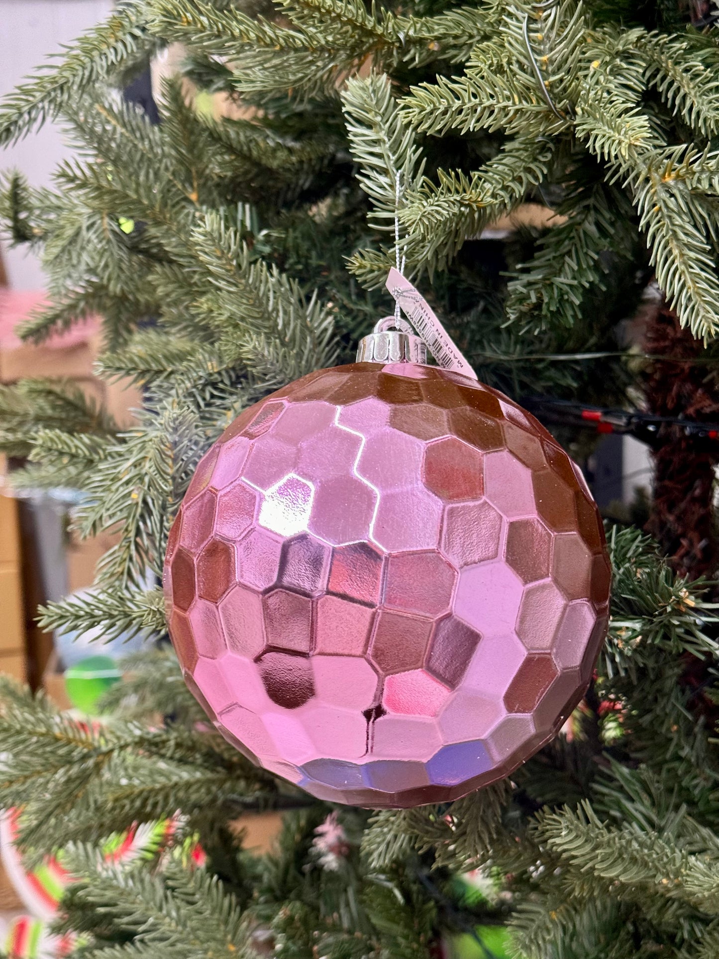 6 Inch Shiny Icy Pink Honeycomb Ornament Ball