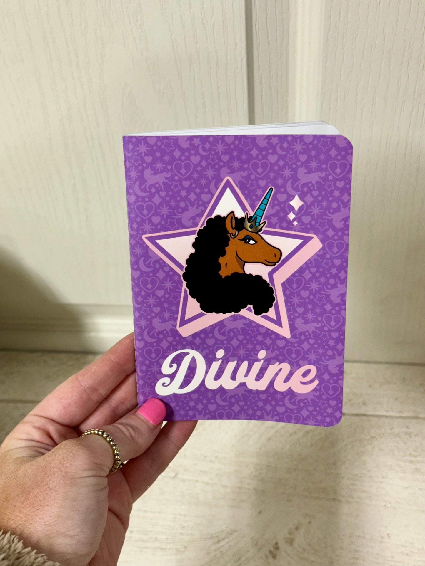 Divine Handheld Afro Unicorn Notebook