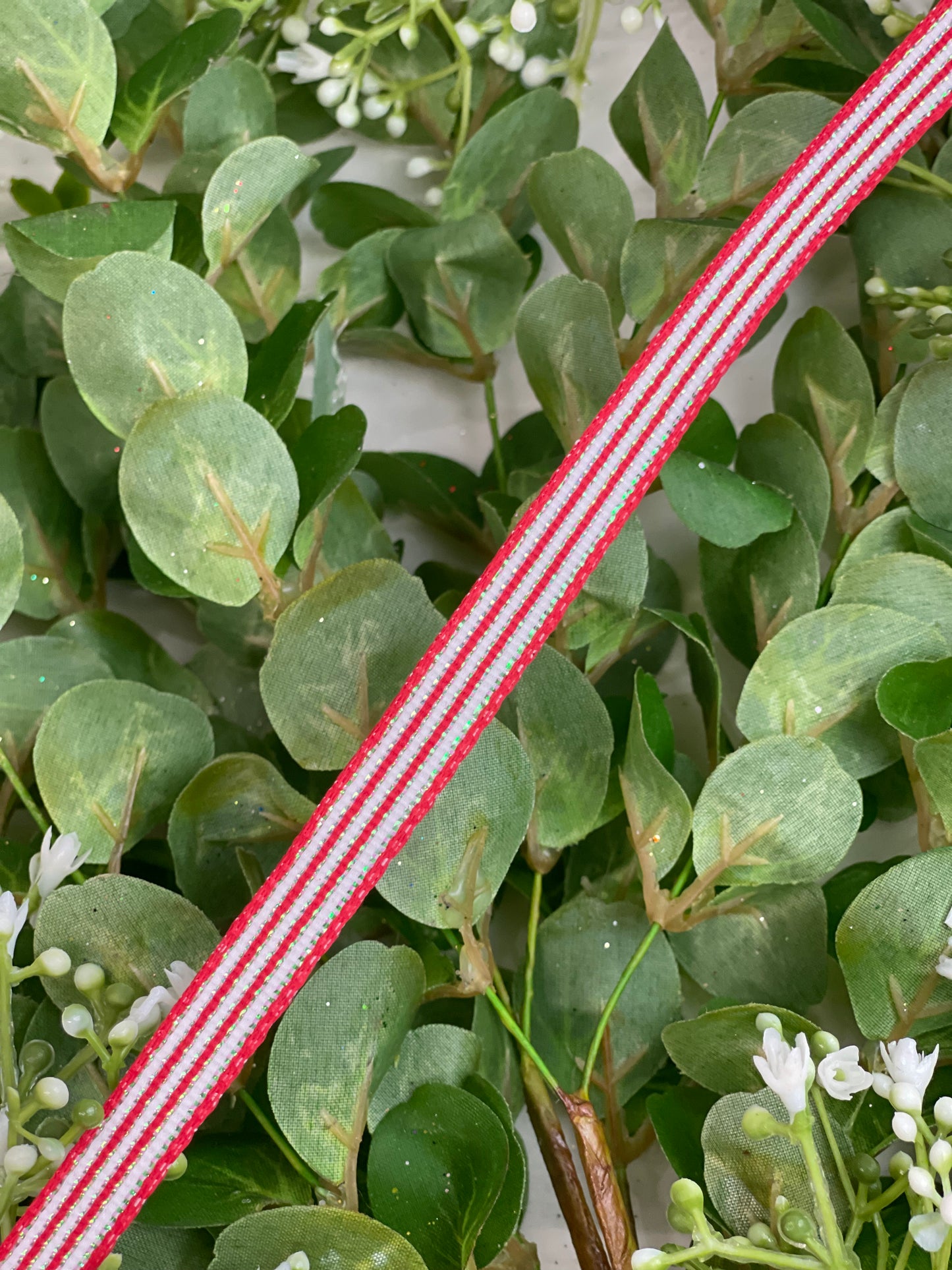 3/8 Inch By 10 Yard Red And White Stripe Metallic Ribbon