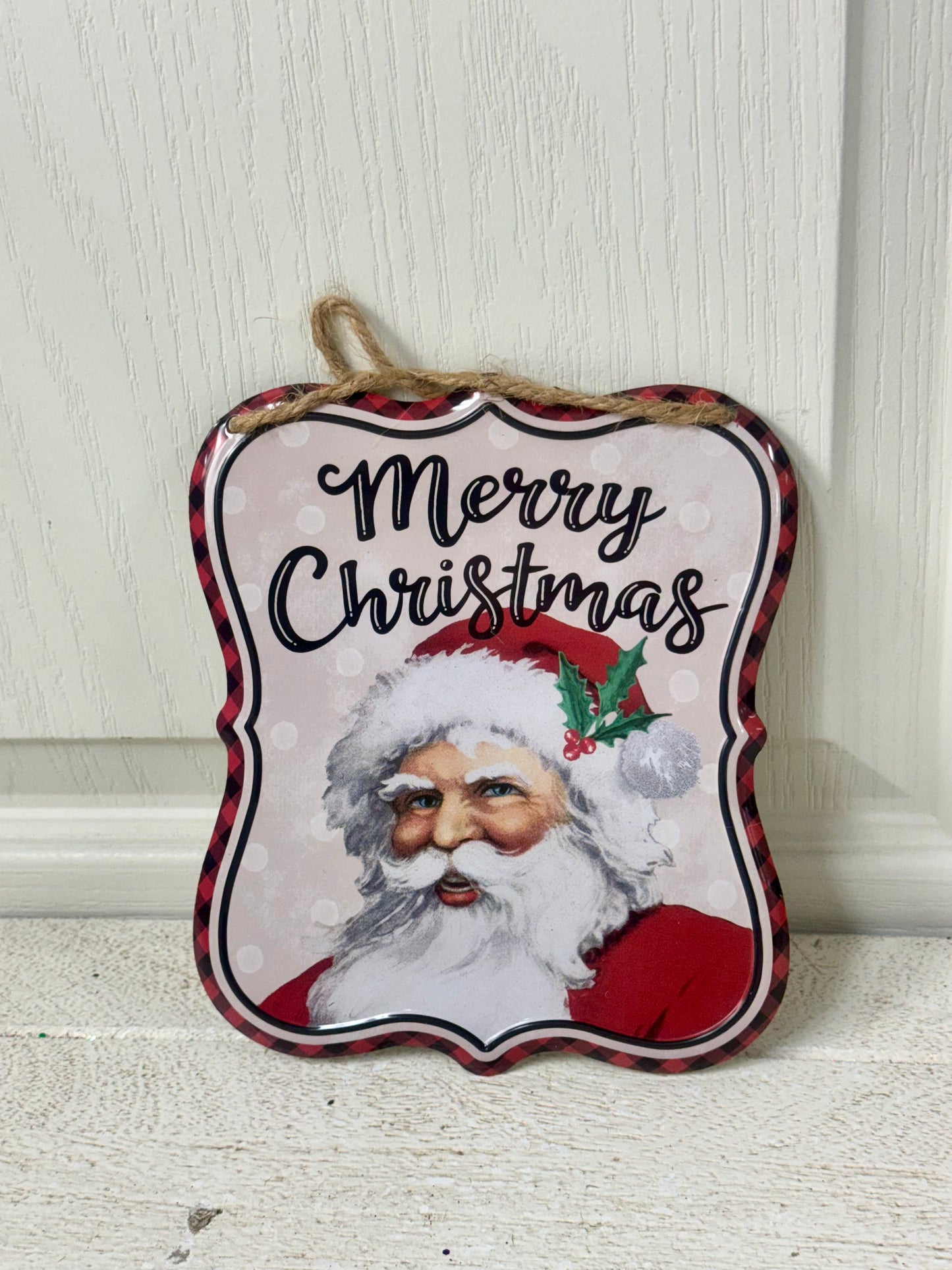 7 Inch Vintage Santa Merry Christmas Metal Sign