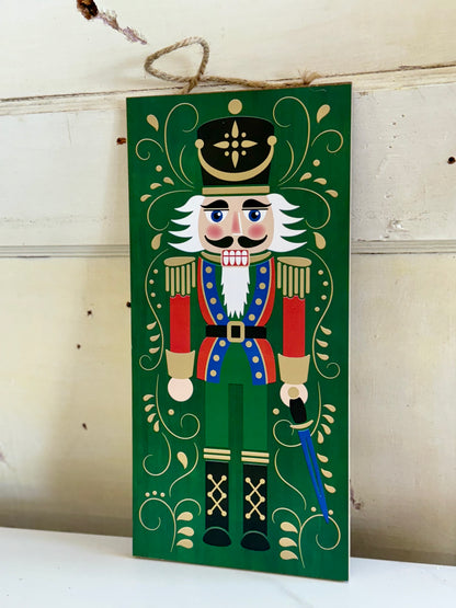 12.5 Inch Green Nutcracker With Sword Sign