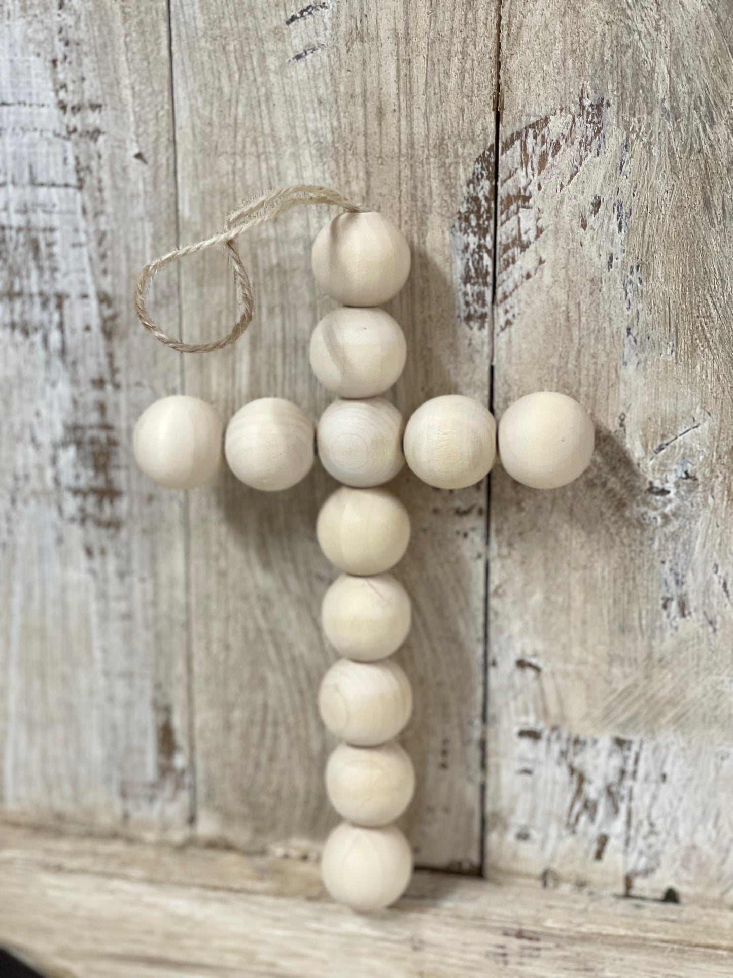 8 Inch Natural Wood Bead Cross Ornament