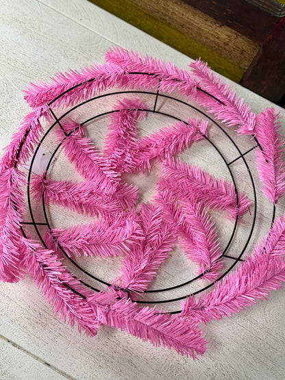 15 Inch Wire, 25 Inch Oad Pink Work Wreath