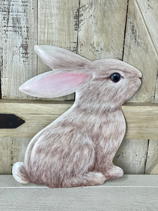Tan Metal Sitting Bunny Sign