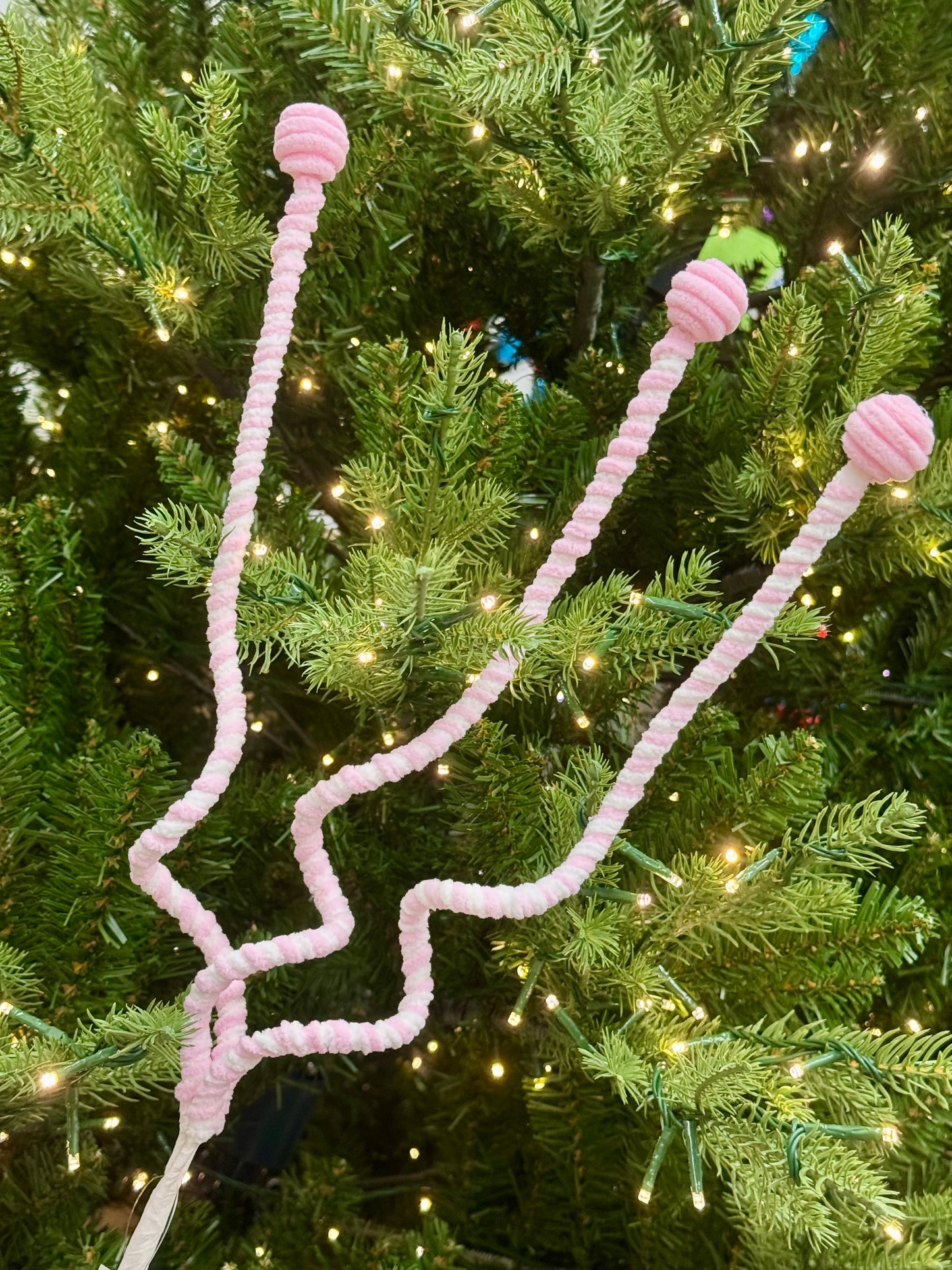 26 Inch Pink And White Chenille Curly Spray