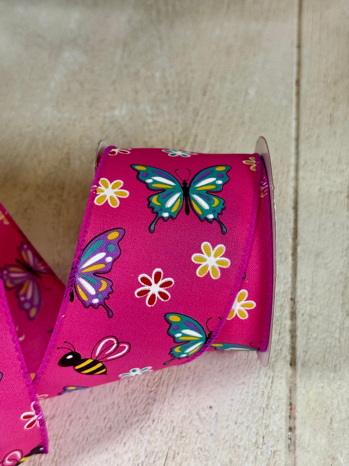 2.5 Inch By 10 Yard Fuchsia Butterfly And Bees Ribbon