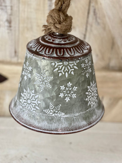 Green And White Galvanized Snowflake Hanging Bell