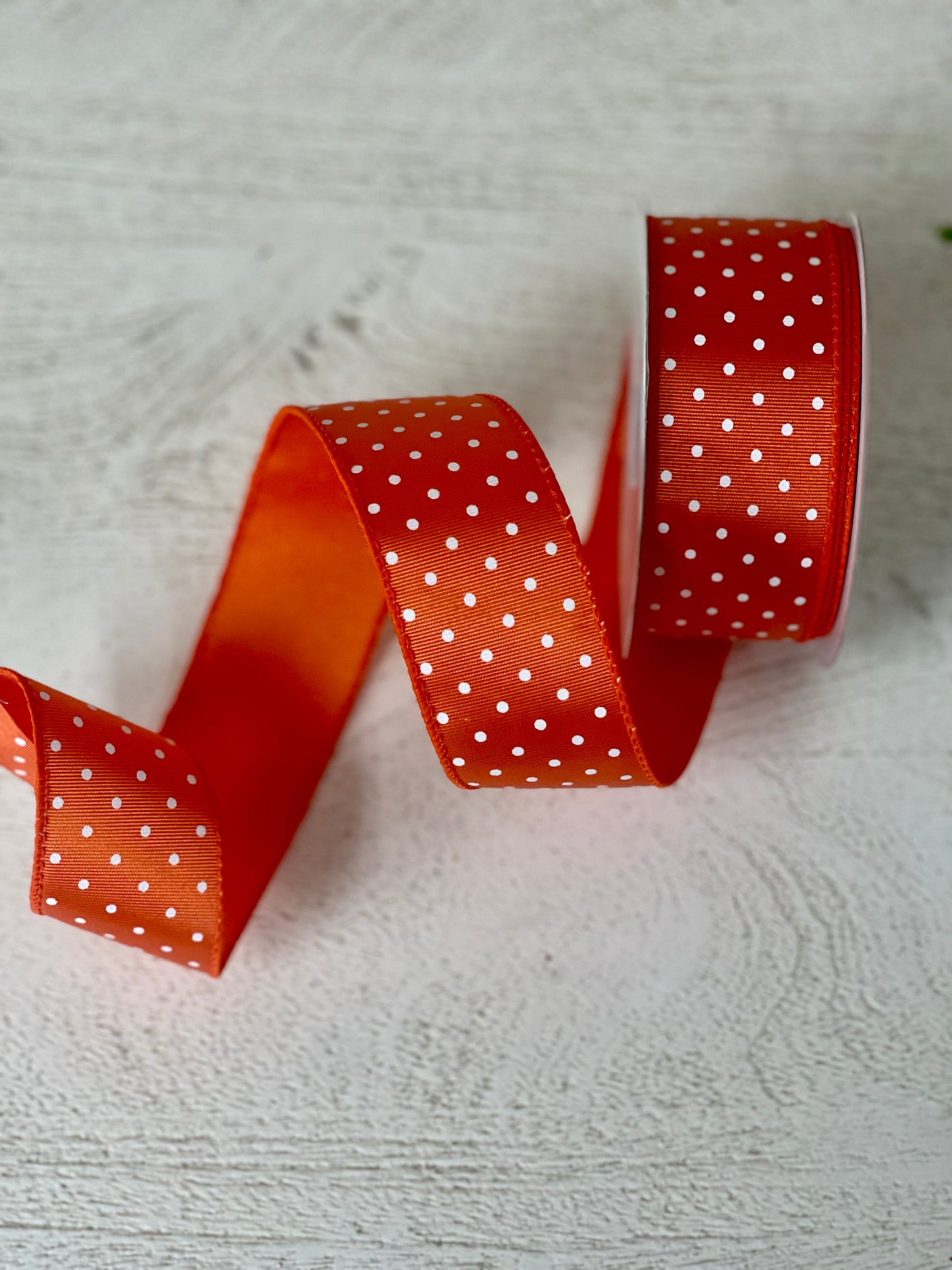 1.5 Inch By 10 Yard Orange With White Microdots Ribbon