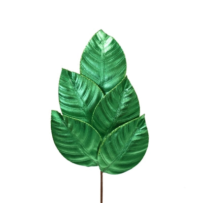 18.25 Inch Dark Metallic Green Magnolia Leaf Spray