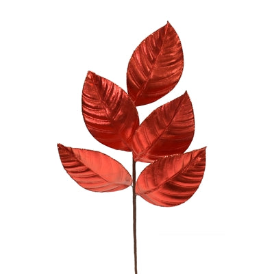 Red Wired Metallic Magnolia Leaf Spray