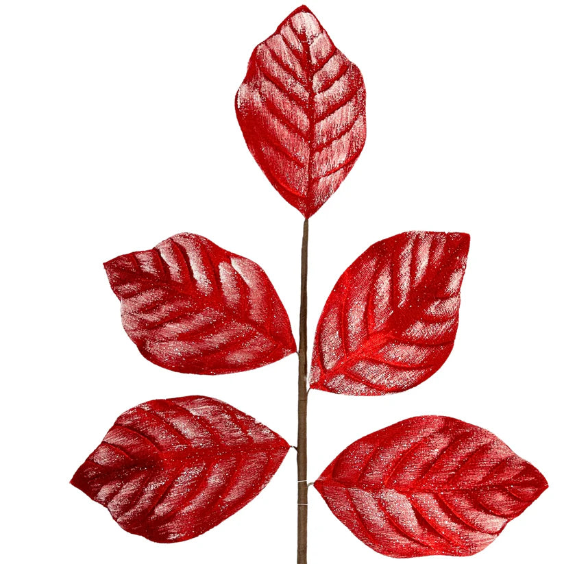 19.5 Inch Red Frozen Christmas Magnolia Leaf Spray