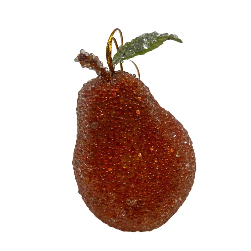 4 Inch Beaded Copper Christmas Pear Ornament