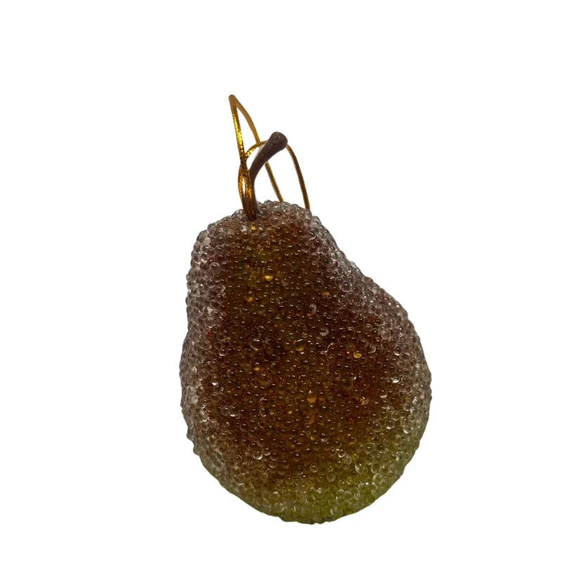 4 Inch Beaded Green Christmas Pear Ornament