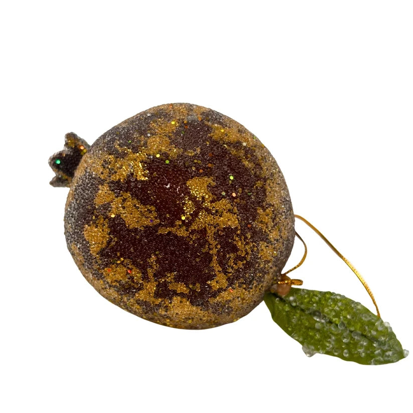 4 Inch Burgandy Gilded Antique Gold Pomegranate Ornament