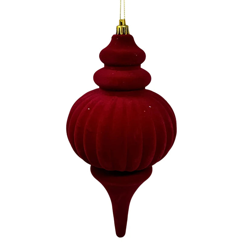 10 Inch Crimson Plastic Flocked Finial Ornament