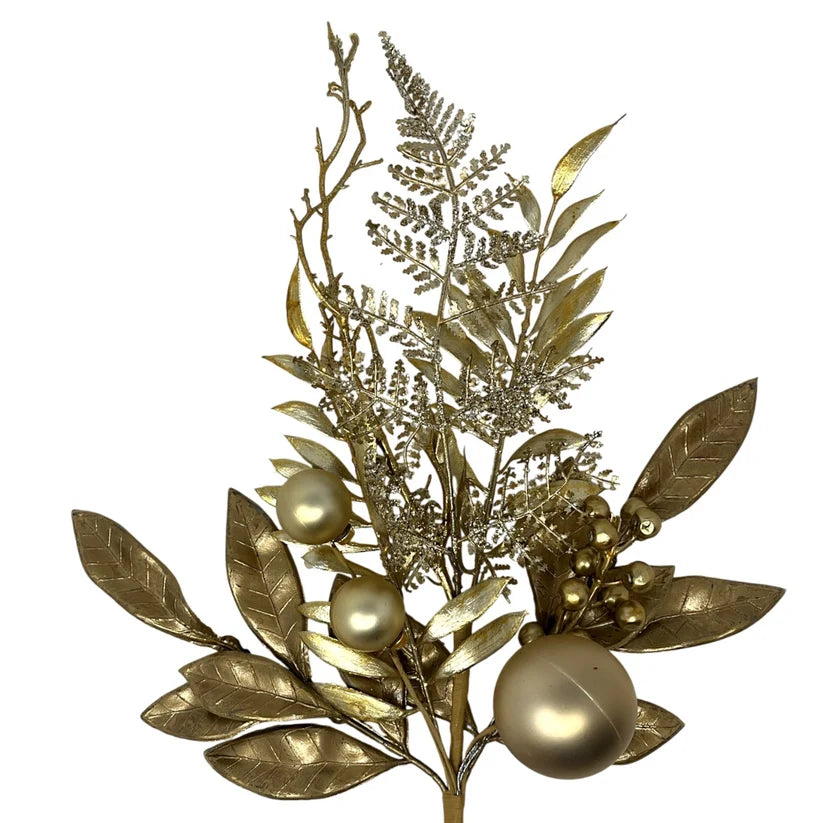 15.5 Inch Gold Mixed Metallic Glitter Ball Foliage Pick