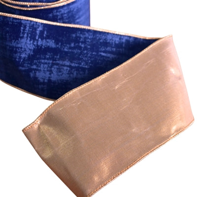 4 Inch By 10 Yard Textured Navy Blue Velvet Ribbon