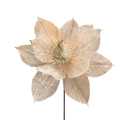 26 Inch Light Pink Boho Snowed Burlap Magnolia Spray