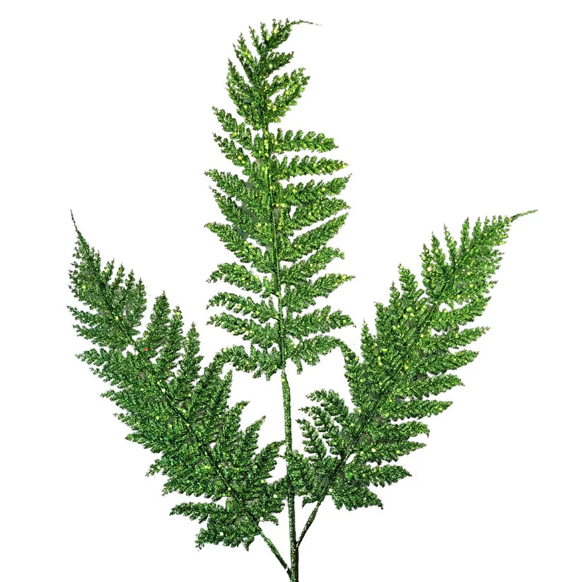 32 Inch Green Shimmery Glitter Fern Spray