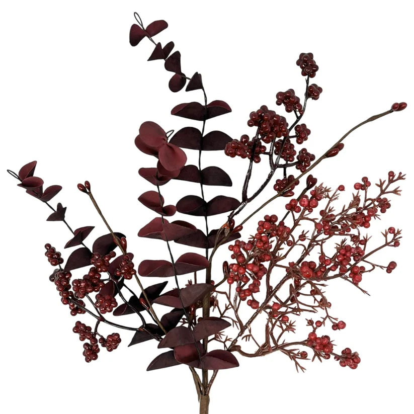 18 Inch Burgundy And Red Mixed Berry Boxwood Spray
