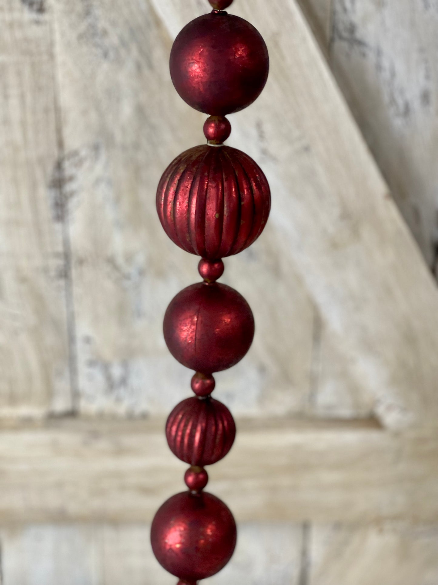 6 Foot Antique Wash Red Mixed Ball Garland